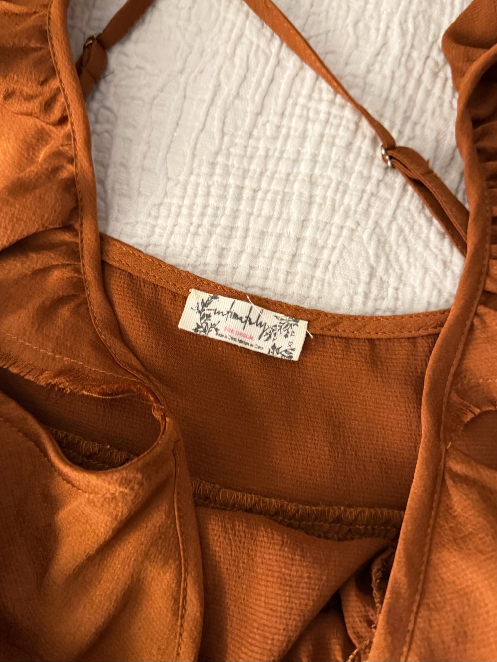 We The Free Rust Orange Ruffle-Shoulder Mini Dress - Picture 2 of 3
